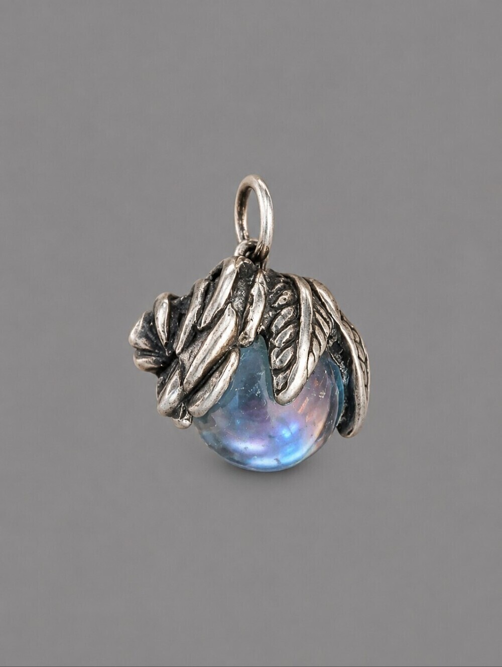 ARTISAN ICC Native American Sterling Rose Irridescent Moonstone Charm Pendant